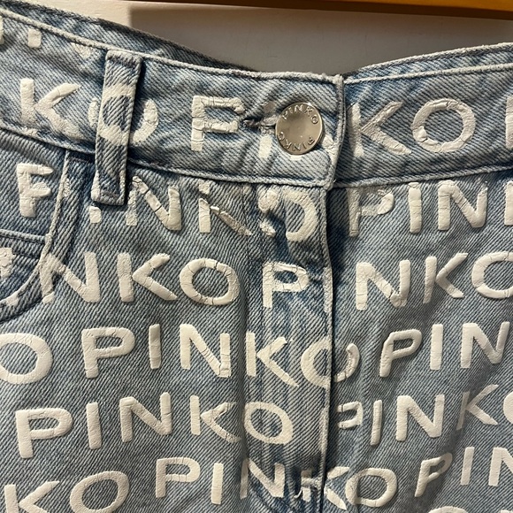 PINKO  All-Over Logo Denim Mini Skirt – size US 6 - Picture 8 of 9